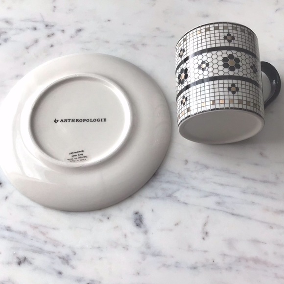 Anthropologie Bistro Tile Espresso Cup and Saucer Set New in Box Rare - Picture 8 of 8